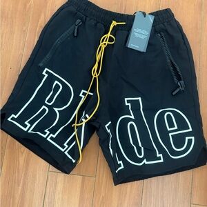Black RHUDE Shorts with Bold White Lettering